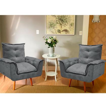 Imagem de Kit 2 Poltronas Cadeiras Decorativas Opala Suede Cinza Pés Palito Para Recepção Sala De Estar Consul