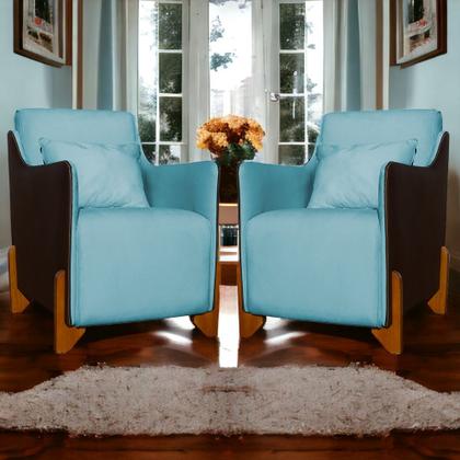 Imagem de Kit 2 Poltronas Composê Heloisa Couro Marrom Veludo Azul Turquesa