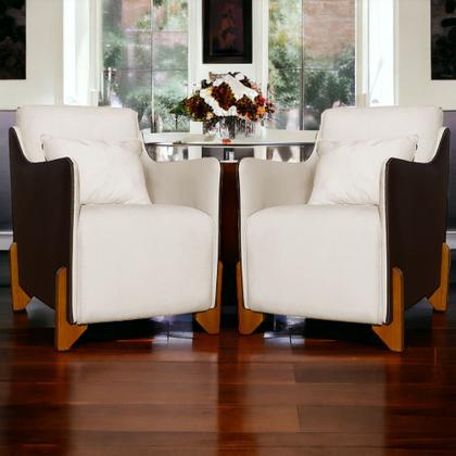 Imagem de Kit 2 Poltronas Composê Heloisa Couro Marrom Veludo Bege