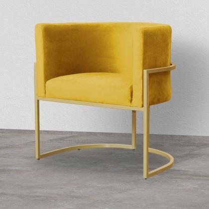 Imagem de Kit 2 Poltronas Decorativa Luana Veludo Amarelo Base Dourada Ms Decor
