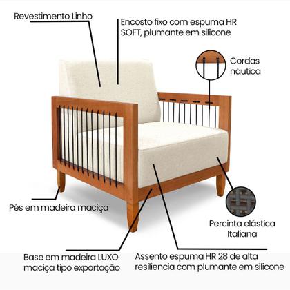 Imagem de Kit 2 Poltronas Decorativa Marilia Linho Base em Madeira Castanho - Pallazio