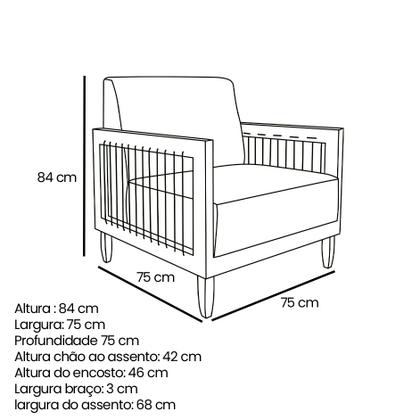 Imagem de Kit 2 Poltronas Decorativa Marilia Linho Base em Madeira Castanho - Pallazio