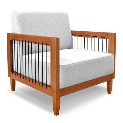 Imagem de Kit 2 Poltronas Decorativa Marilia Linho Base em Madeira Castanho - Pallazio