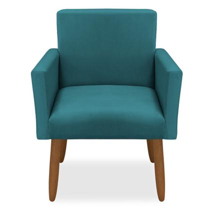Imagem de Kit 2 Poltronas Decorativa Nina Pés Palito Veludo Azul Turquesa Chamby Móveis