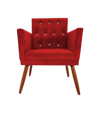 Imagem de Kit 2 Poltronas Decorativa Nina Retro Recepção Sala de Estar Suede Botão Cristal Pés Palitos Vermelho Ec Móveis
