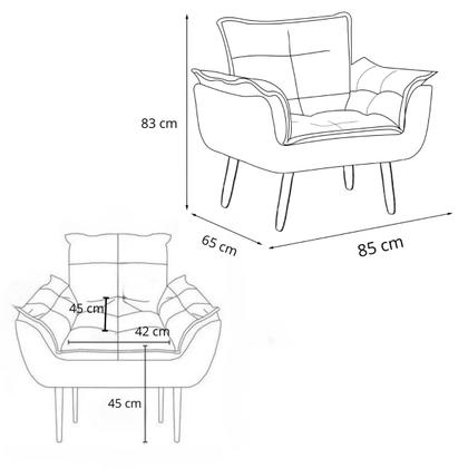 Imagem de Kit 2 Poltronas Decorativa Opala com Puff Redondo Suede Cinza - Twdecora