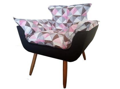 Imagem de Kit 2 Poltronas Decorativa Opala Suede Composê Triângulo Rosa Pés Madeira Ms Decor