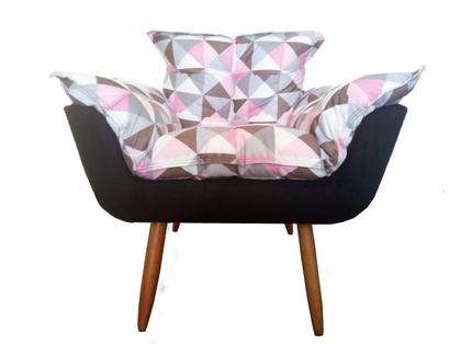 Imagem de Kit 2 Poltronas Decorativa Opala Suede Composê Triângulo Rosa Pés Madeira Ms Decor
