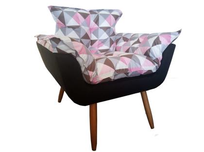 Imagem de Kit 2 Poltronas Decorativa Opala Suede Composê Triângulo Rosa Pés Madeira Ms Decor