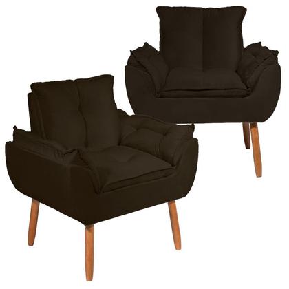 Kit 2 Poltronas Decorativa Opala Tecido Veludo Marrom Pés Palito - WD Decor Imagem de Kit 2 Poltronas Decorativa Opala Tecido Veludo Marrom Pés Palito - WD Decor