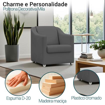 Imagem de Kit 2 Poltronas Decorativa Para Sala Recepção Manicure Barbearia Salão de Beleza Cadeira Reforçada Mila Tecido Suede Pés Cromado