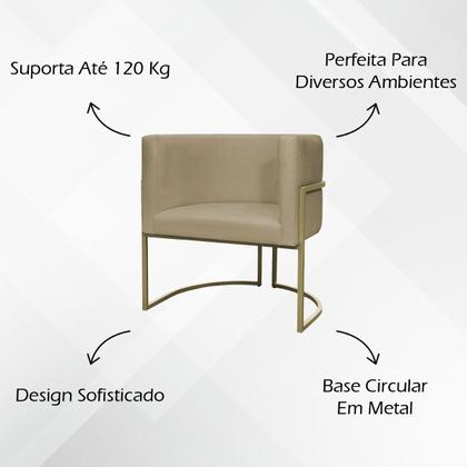 Imagem de Kit 2 Poltronas Decorativa Recepção Luna Suede Cores Base de Ferro Champagne