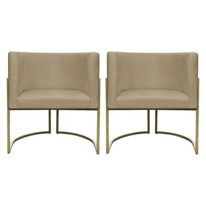 Imagem de Kit 2 Poltronas Decorativa Recepção Luna Suede Cores Base de Ferro Champagne