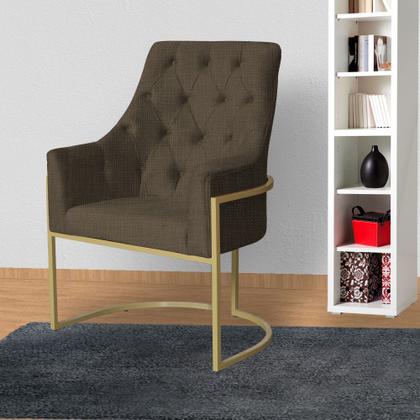 Imagem de Kit 2 Poltronas Decorativa Vick Linho Marrom Base Dourada Mz Decor