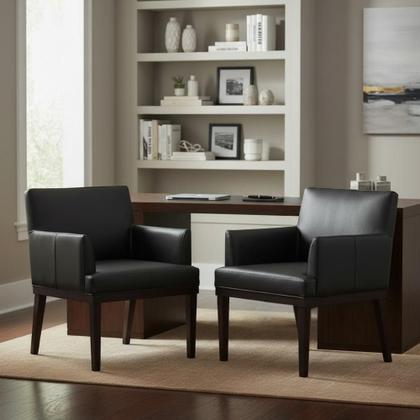 Imagem de Kit 2 Poltronas Decorativa Vitória Couro Preto Pés Madeira Ms Decor