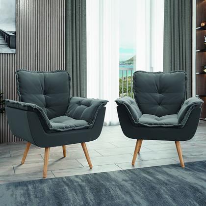 Imagem de Kit 2 Poltronas Decorativas Dubai Para Sala Veludo Cinza Selmer