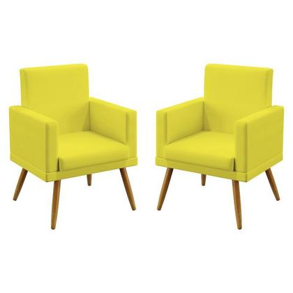 Imagem de Kit 2 Poltronas Decorativas Estofada Para Sala De Estar Nina Com Rodapé Sued Amarelo Aradecor