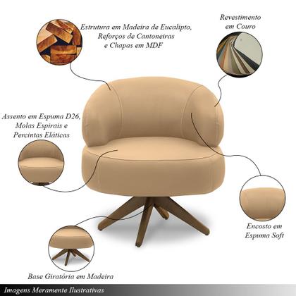 Imagem de Kit 2 Poltronas Decorativas Katy Sala de Estar Base Giratória em Madeira Couro Nude G88 - Gran Belo