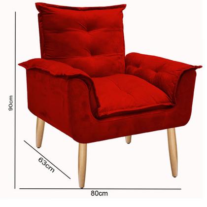 Imagem de Kit 2 Poltronas Decorativas Lidi Opala Suede Vermelho Pés Palito Caramelo para Sala de Estar Luxo  Bela Decor