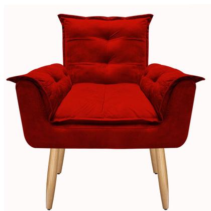 Imagem de Kit 2 Poltronas Decorativas Lidi Opala Suede Vermelho Pés Palito Caramelo para Sala de Estar Luxo  Bela Decor