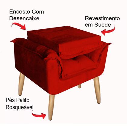 Imagem de Kit 2 Poltronas Decorativas Lidi Opala Suede Vermelho Pés Palito Caramelo para Sala de Estar Luxo  Bela Decor
