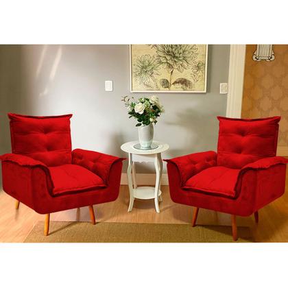 Imagem de Kit 2 Poltronas Decorativas Lidi Opala Suede Vermelho Pés Palito Caramelo para Sala de Estar Luxo  Bela Decor