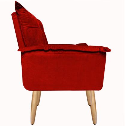 Imagem de Kit 2 Poltronas Decorativas Lidi Opala Suede Vermelho Pés Palito Caramelo para Sala de Estar Luxo  Bela Decor