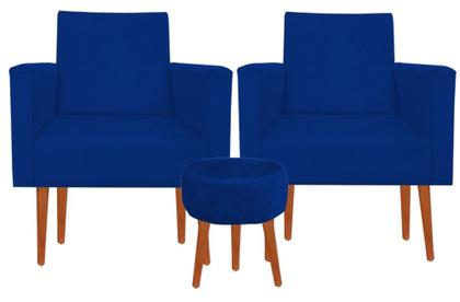 Imagem de Kit 2 Poltronas Decorativas Nina Suede  Puff 