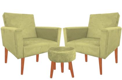 Imagem de Kit 2 Poltronas Decorativas Nina Suede  Puff 