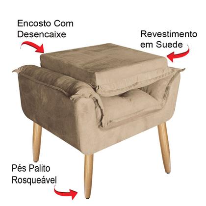 Imagem de Kit 2 Poltronas Decorativas Opala Lolla Luxo para Sala Suede Cappuccino - Bela Móveis