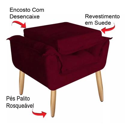 Kit 2 Poltronas Decorativas Opala Suede Marsala Imagem de Kit 2 Poltronas Decorativas Opala Suede Marsala