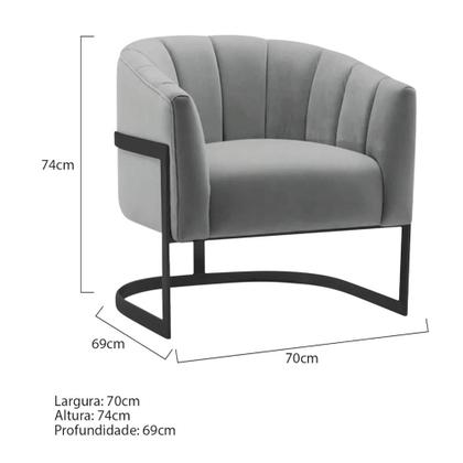 Imagem de Kit 2 Poltronas Decorativas Sala de Estar Recepção Mavie Base de Ferro Preto Bouclé Cinza - Amarena Móveis