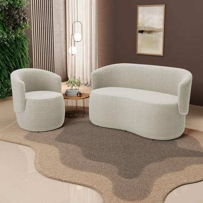 Imagem de Kit 2 Poltronas e 1 Namoradeira Aisha Orgânica Bouclê Bege - Abmaza