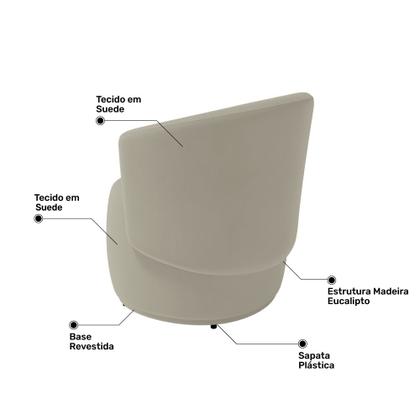 Imagem de Kit 2 Poltronas e 1 Namoradeira Aisha Orgânica Suede Bege - Abmaza