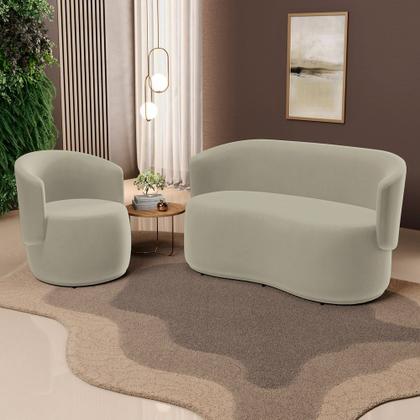 Imagem de Kit 2 Poltronas e 1 Namoradeira Aisha Orgânica Suede Bege - Abmaza
