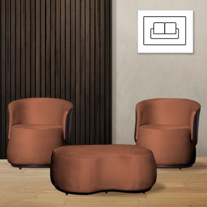 Imagem de Kit 2 Poltronas e 1 Puff Grande Design Orgânico Beatriz Veludo Composê material sintético Marrom - Estopar