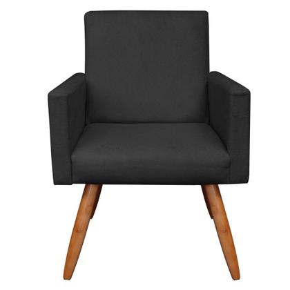 Imagem de Kit 2 Poltronas e 2 Puffs Banqueta Redonda Nina Veludo Preto Pés Palito Castanho - Pallazio