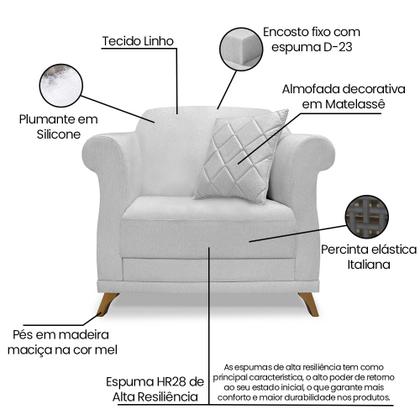 Imagem de Kit 2 Poltronas e Sofá Living 2 Lugares 1,60m Vênus Linho Pés Castanho - Pallazio