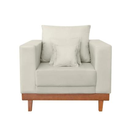 Imagem de Kit 2 Poltronas Living + Sofá 2 Lugares Base Madeira Suede Bege