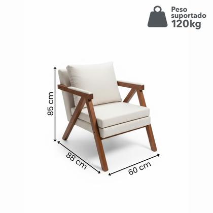 Imagem de Kit 2 Poltronas Mona New Linho Off Premium Estofada Elegante Luxo Pés De Madeira Maciça Sala Estar Recepção