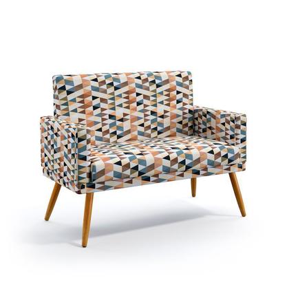 Imagem de Kit 2 Poltronas Namoradeira Decorativas Nina com Rodapé e Puff Solar Sued Estampado Laranja Aradecor