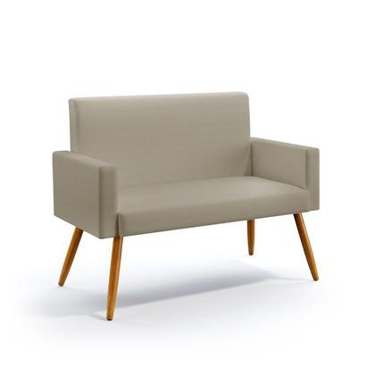 Imagem de Kit 2 Poltronas Namoradeira Para Sala de Estar Nina e Puff Quasar Couro Bege Aradecor