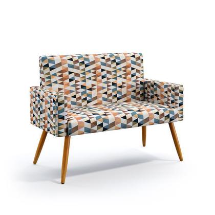 Imagem de Kit 2 Poltronas Namoradeira Para Sala de Estar Nina e Puff Solar Sued Estampado Laranja Aradecor