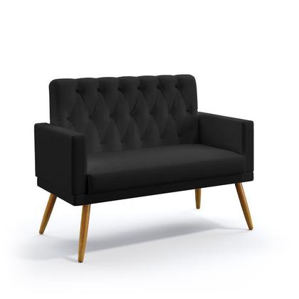 Imagem de Kit 2 Poltronas Namoradeiras Decorativas Estofadas Nina Com Rodapé E Botões Puff Solar Capitonê Sued Preto Aradecor