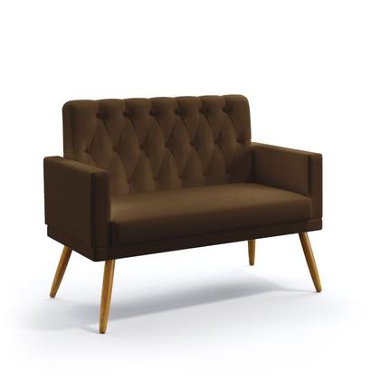 Imagem de Kit 2 Poltronas Namoradeiras Nina Com Rodapé E Botões Capitonê Sued Marrom Aradecor