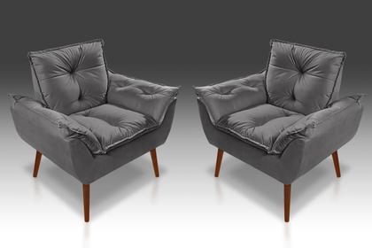 Imagem de Kit 2 Poltronas Opala Decorativa para sala, quarto, recepção  Suede Cinza Escuro LM Decor