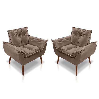 Imagem de Kit 2 Poltronas Opala Suede Cappuccino  Decorativa Sala Escritório, salão, quarto, recepção -LM Decor