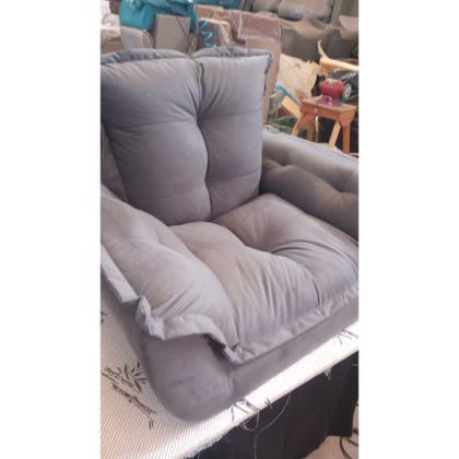 Imagem de Kit 2 Poltronas Opalas com Puff Redondo Suede Cinza