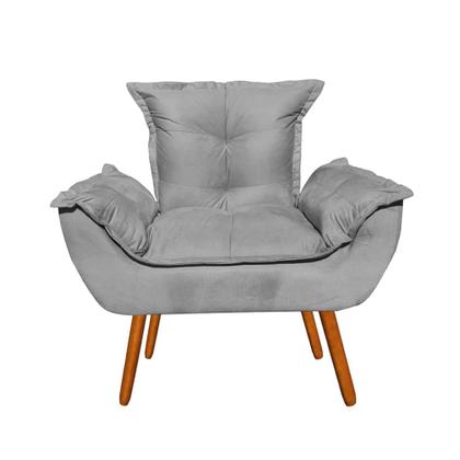 Imagem de Kit 2 Poltronas Opalas com Puff Redondo Suede Cinza
