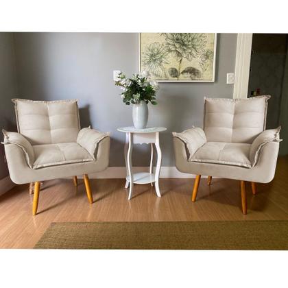 Imagem de Kit 2 Poltronas Opalla Cadeira Decorativa Suede Bege para Escritório Sala de Estar Recepção